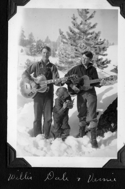 Willis, Dale and Vernie in the snow with guitars
